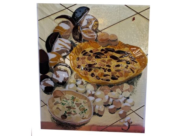 Vitrail d'Art en relief : "La Pizza aux Champignons et Noix" par Maître Verrier Daniel Dechambenoy