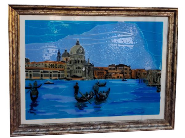 Vitrail d'Art en relief : "La Salute au Grand Canal" par Maître Vitrier Daniel Dechambenoy