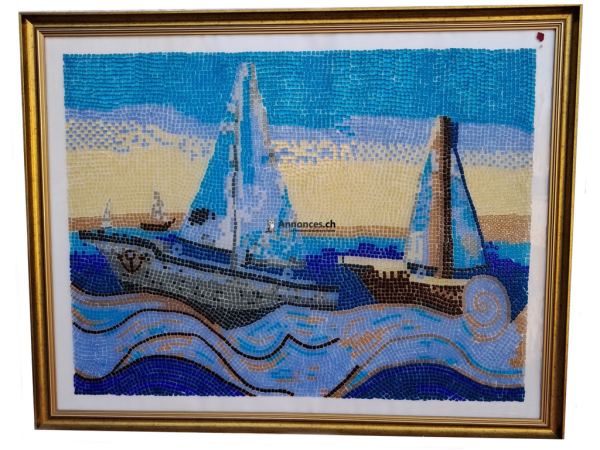 Vitrail d'Art en relief : "Voiliers au Crépuscule" par Maître Verrier Daniel Dechambenoy