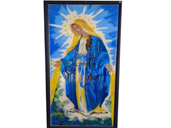 Vitrail d'Art en relief : "Notre-Dame de Lourdes" par Maître Verrier Daniel Dechambenoy